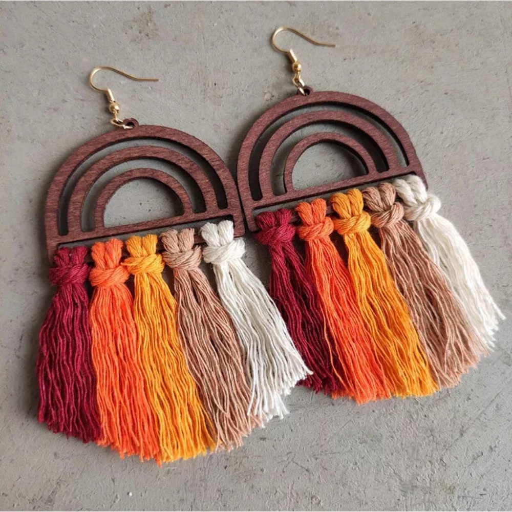 “Boho Chic” Colorful  Fringe Boho Wooden Earrings